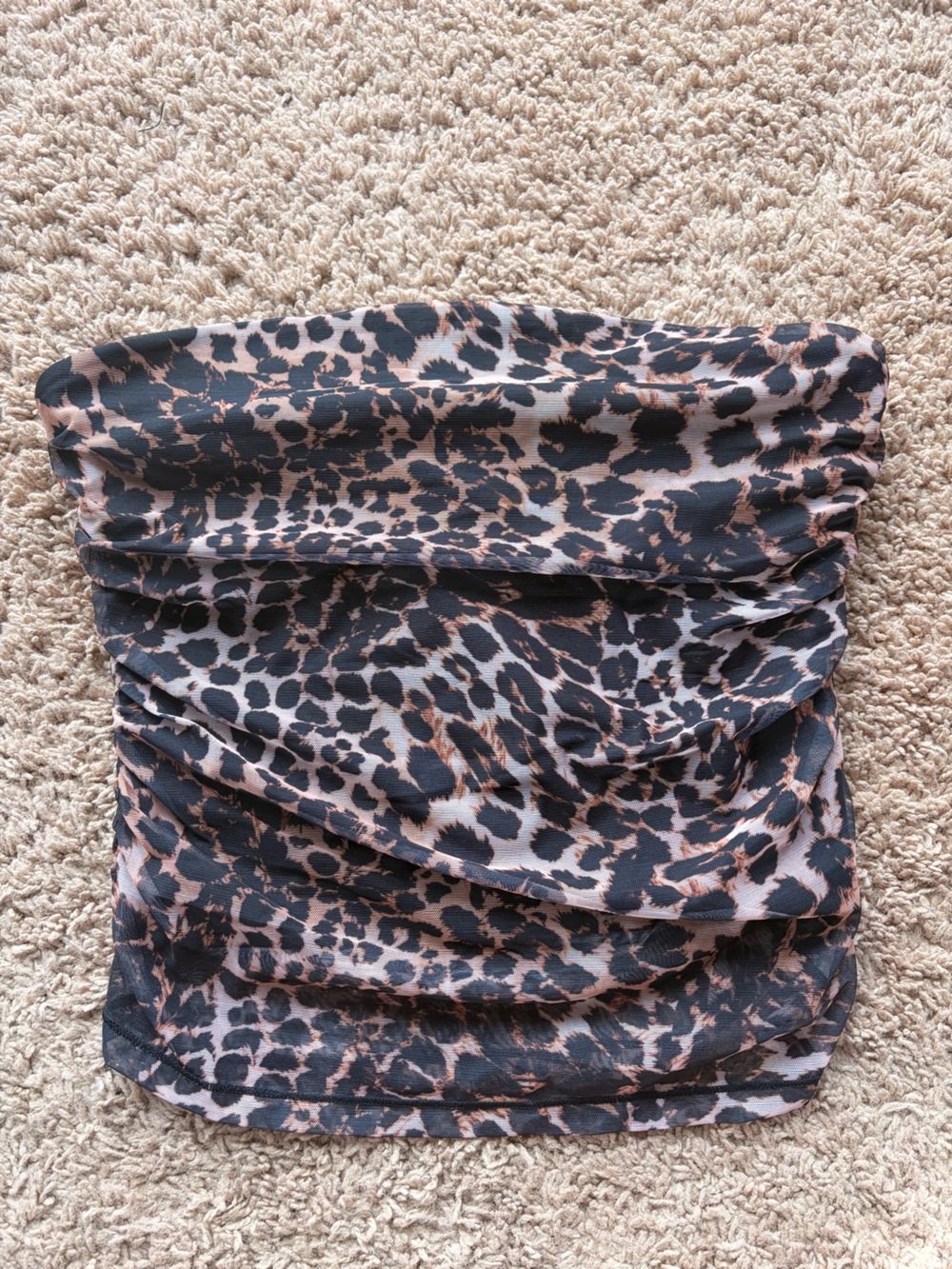 Leopard Print Strapless Crop Top in Black and Tan
